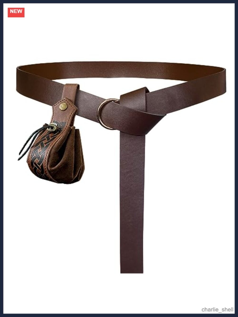 Medieval Faux Leather O Ring Belt with Drawstring Pouch Ren Faire